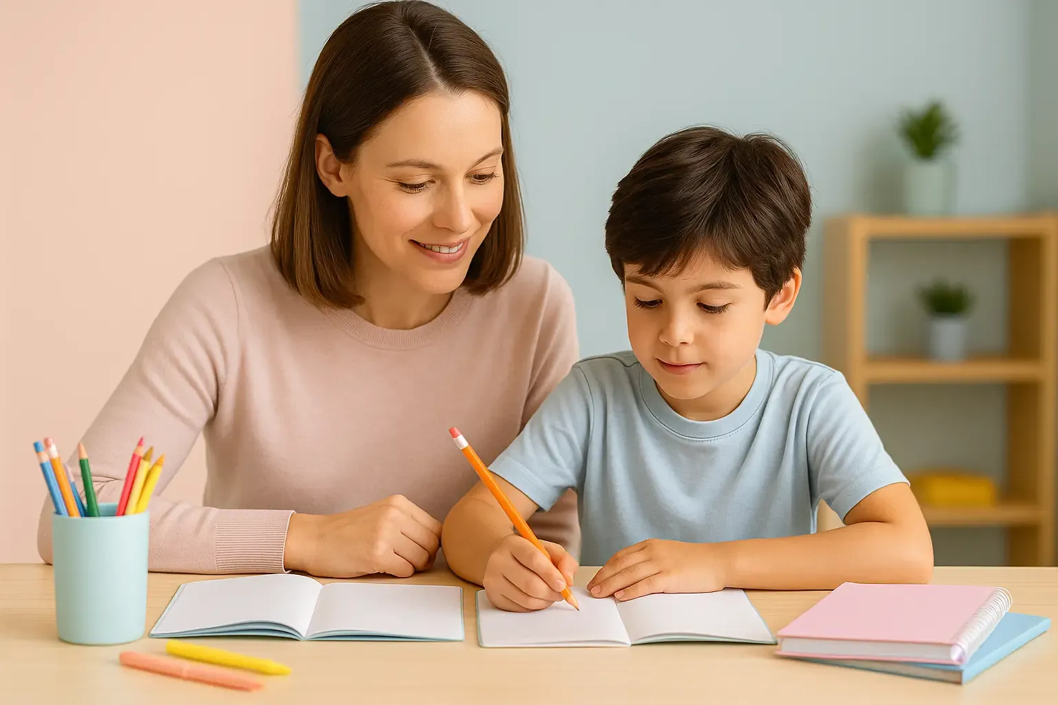 Séance de tutorat personnalisée entre un professeur certifié et un élève dans le cadre
d’un stage de pré-rentrée à domicile